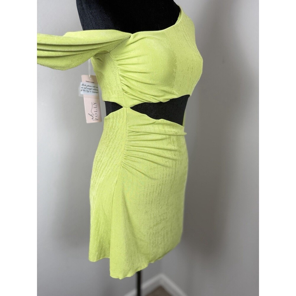 Oh Polly Textured Jersey Asymmetric Cut Out Mini Dress In Lime- Size 6 NWT - Picture 15 of 16